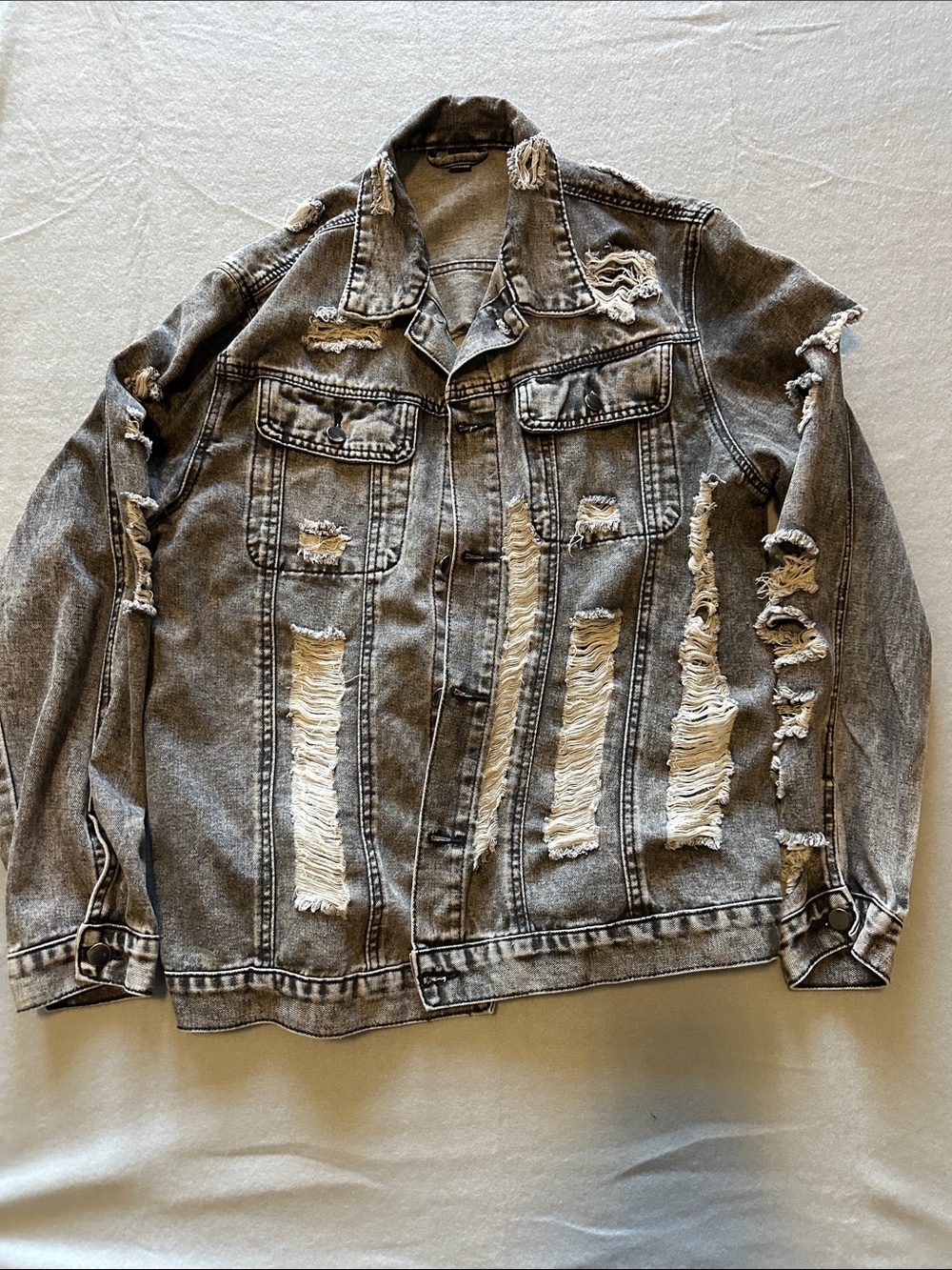 NFINITY Distressed Grey Ripped Denim Shirt Jacket